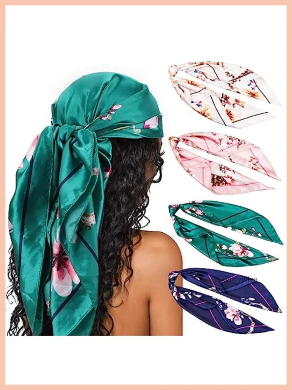 4-Pack Large Square Satin Head Scarves - Polyester Silk Scarf for Women